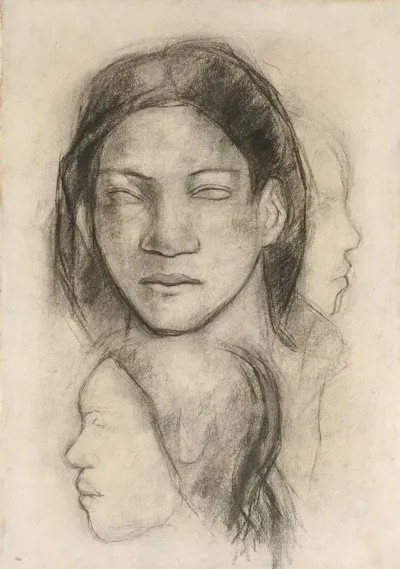 Tahitian Faces Frontal View And Profiles