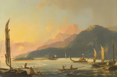 Tahitian War Galleys In Matavai Bay Tahiti