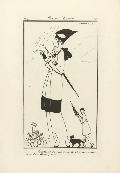Tailleur De Ratine Verte Et Velours Noir Gilet De Taffetas Fraise
