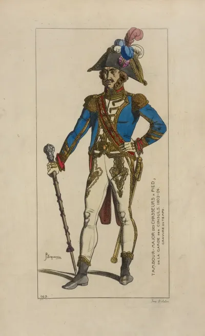 Tambour Major Des Chasseurs A Pied De La Garde Des Consuls 1802 04 Gravure Du Temps