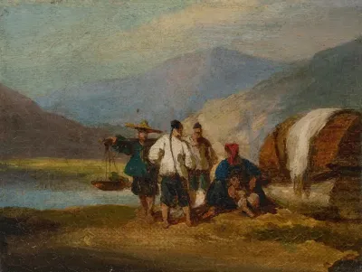 Tanka Boatpeople And A Vendor On The Coast At Macau