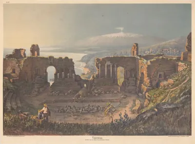 Taormina Mit Atna Und Den Ruinen Des Griechischen Theaters