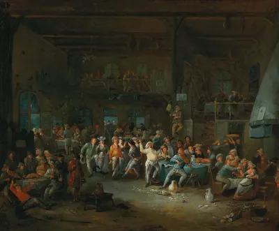 Tavern Interior With Merry Making Peasants
