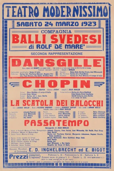 Teatro Modernissimo Bologna Sabbato 24 Marzo 1923 Compagnia Balli Svedesi Di Rolf De Mare Seconda Rappresentazione Dansgille Chopin