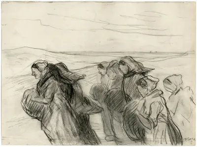 Tegen De Wind Inlopende Vrouwen Die Gaan Nettenboeten
