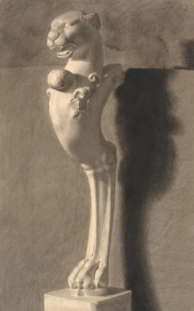 Tegning Efter Gips Kopi Efter Antik Skulptur Ornament Med Lovehoved Og Fod