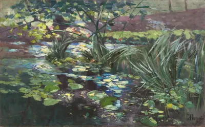 Teich In Der Mark Mit Seerosen Und Schilfhalmen
