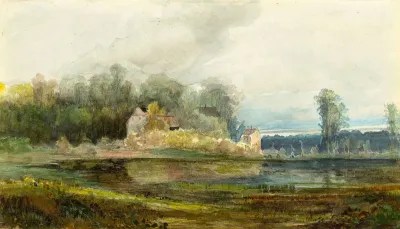 Teich Mit Wald Und Hausern
