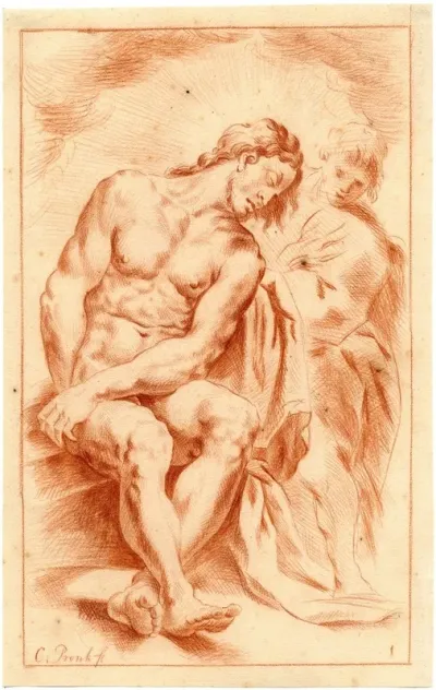Tekening Van Christus Op De Steen Met Engel