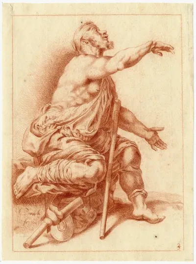 Tekening Van Een Zittende Kreupele Man