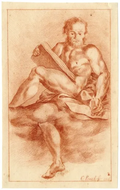 Tekening Van Naakte Man In De Wolken Met Boek En Kaars