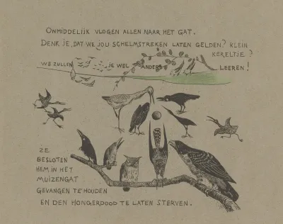 Tekstblad Met Diverse Vogelsoorten Bij Het Muizenhol Waarin De Winterkoning Verdween