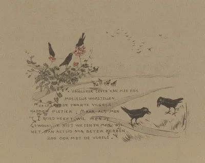 Tekstblad Met Kraaien Die Rode Bessen Eten