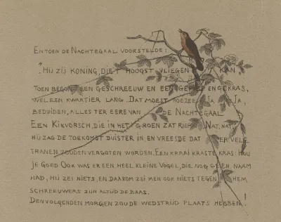 Tekstblad Met Nachtegaal Op Een Tak