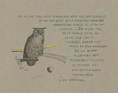 Tekstblad Met Uil Bij Een Muizenhol