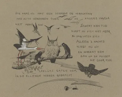 Tekstblad Met Vogels Die De Uil Terechtwijzen