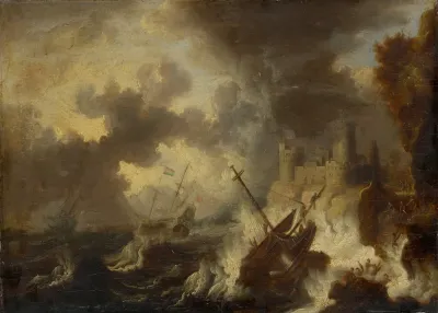 Tempest With Shipwreck In Front Of A Coastal Fortress