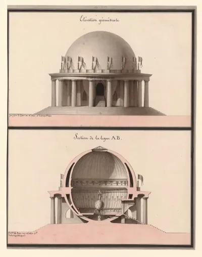 Temple Consacre A Legalite Elevation Geometrale Section De La Ligne Ab