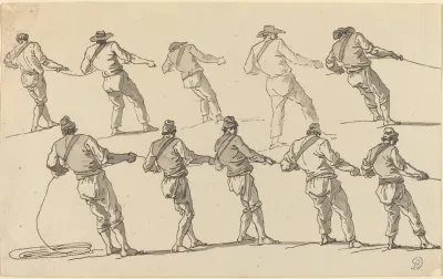 Ten Men Pulling On Ropes