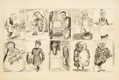 Ten Wealthy Americans Identified By Their Initials Are Depicted Doing Various Menial Jobs One Of The Men Is J Pierpont Morgan