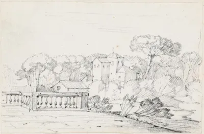 Terrace By A River With A Villa And Trees Beyond