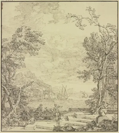 Terrasse Am Meer Rechts Ein Brunnen