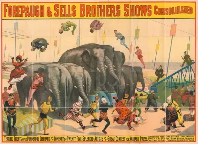 Terrific Flights Over Ponderous Elephants By A Company Of Twenty Five Splendid Artists In A Great Contest For Valuable Prizes