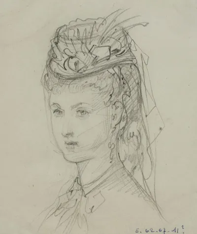 Tete De Femme Avec Petit Chapeau A Volants Et A Rubans