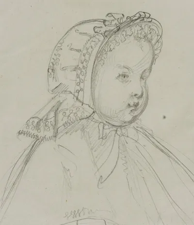 Tete De Nourrisson De Trois Quarts Avec Bonnet De Dentelle