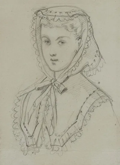 Tete Feminine Avec Coiffe Et Fichu De Dentelle