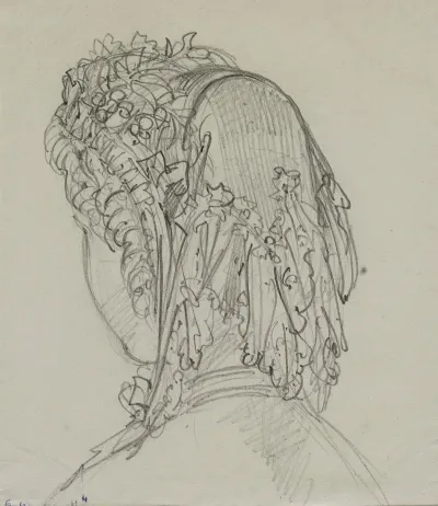 Tete Feminine De Dos Avec Coiffe De Dentelle