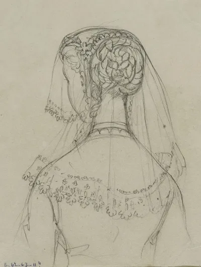 Tete Feminine De Dos Avec Voile Brode