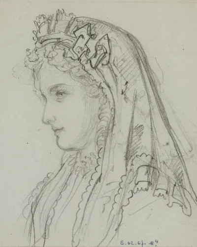 Tete Feminine De Profil Avec Voile A Volants De Dentelle