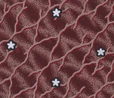 Textile Design With Interlacing Branches And Alternating Rows Of Rosettes Over A Background With An Interlaced Pattern