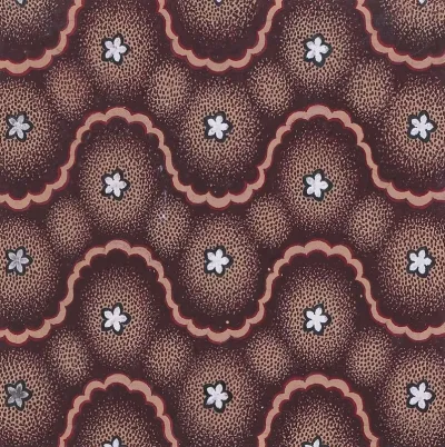 Textile Design With Undulating Horizontal Strips Of Rosettes Framed By Undulating Horizontal Ribbon Strips
