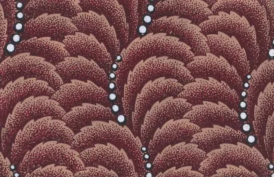Textile Design With Undulating Vertical Rows Of Overlapping Scales And Curved Strips Of Pearls