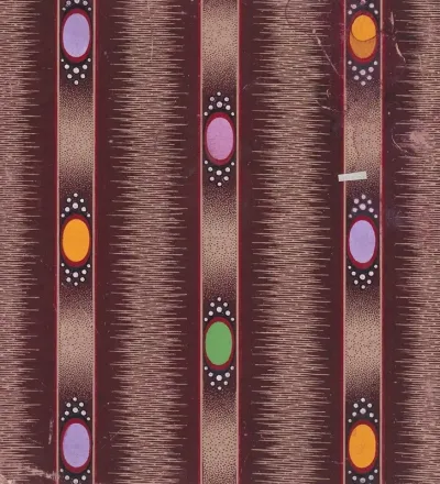 Textile Design With Vertical Stripes Of Ribbon Decorated With Ovals Flanked By Pearls Over A Glitched Background
