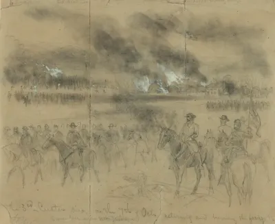 The 3rd Custer Div On The 7th Of Octr Retiring And Burning The Forage Etc Somewhere Near Mt Jackson