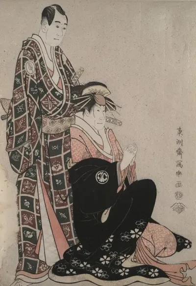 The Actors Segawa Kikunojo Iii As The Courtesan Katsuragi And Sawamura Sojuro Iii As Nagoya Sanza From The Play Three Parasols Of The Courtesan