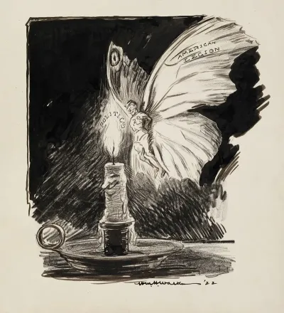 The American Legion Depicted As A Moth Drawn To The Flame Of A Candle Which Represents Politics
