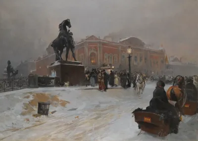 The Anichkov Bridge On Nevsky Prospekt At Dusk