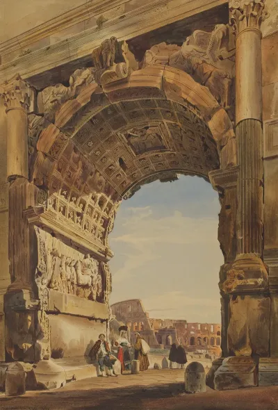 The Arch Of Titus And The Coliseum Rome