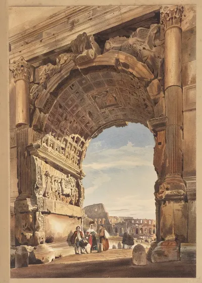 The Arch Of Titus Looking Through To The Colosseum Rome