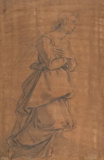The Archangel Gabriel Kneeling To The Right Small Study Of Head At Lower Left