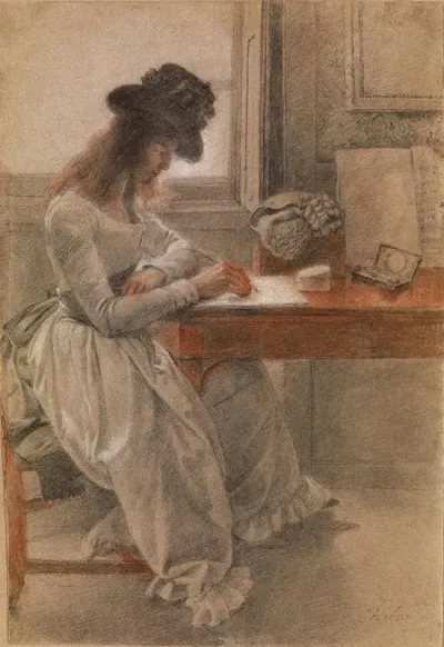 The Artists Daughter Cecilia Seated At A Writing Desk
