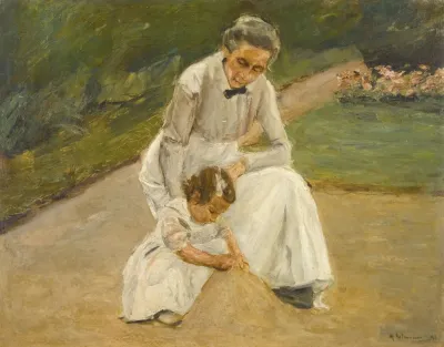 The Artists Granddaughter And Her Nurse Playing In The Garden