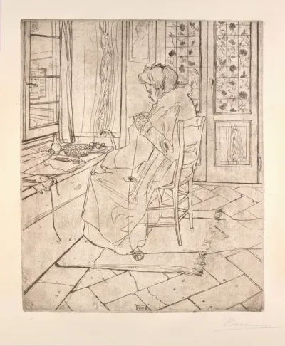 The Artists Mother Crocheting