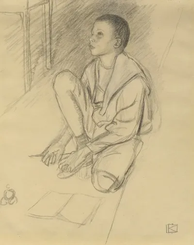 The Artists Son Wolf Crouching On The Floor