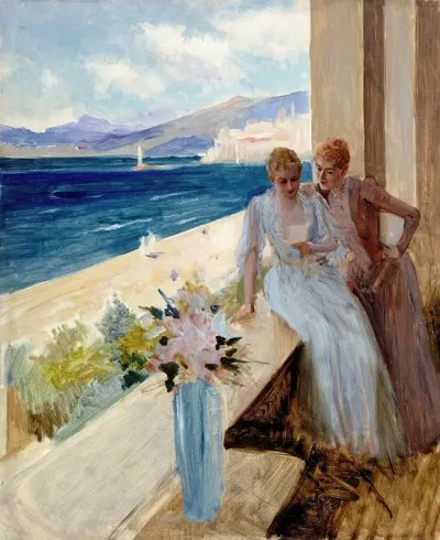 The Artists Wife And Emilie Von Etter On The Balcony In Cannes