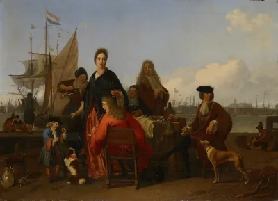 The Bakhuysen And De Hooghe Families Dining At The Mosselsteiger Mussel Pier On The Y Amsterdam Ludolf Bakhuysen 1702